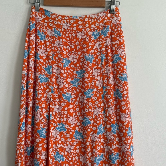 Maeve by Anthropologie Floral Midi Skirt – Orange Blue White Print – Size 0 - Picture 2 of 5